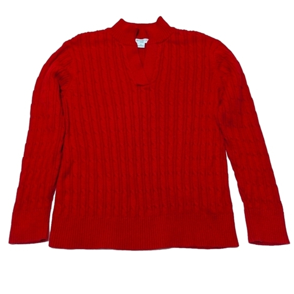 Liz Claiborne Women's Cable Knit‎ Sweater Red Size 2X Mockneck V-Neck - Picture 1 of 6